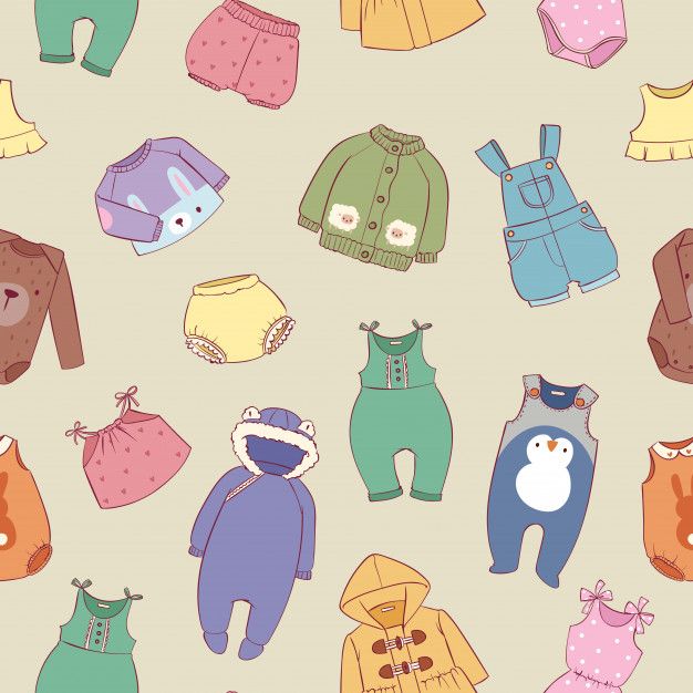 Übergeben Sie Gezogene Kleidung Für Nahtloses Muster Der Kleinen Babys Und Der Mädchen Hände Übergeben Sie Gezogene Kleidung Für Nahtloses Muster Der Kleinen Babys Und Der Mädchen Hände