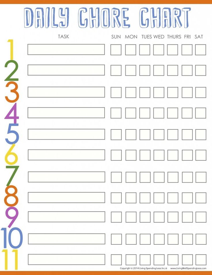 free editable printable chore charts