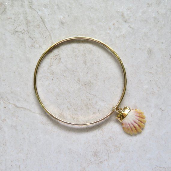 Gold Sunrise Shell Bangle Hawaii Beach Jewelry Stacking Bangles Gold Sunrise Shell Bangle Hawaii Beach Jewelry Stacking Bangles Hawaiian Shells Surfer Gift Idea Handmade Maui Hammered Bracelet