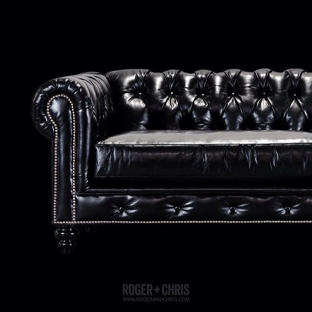 Higgins Chesterfield In Black Leather Sofa Living Room Antique Higgins Chesterfield In Black Leather, Leather Sofa Made In Usa