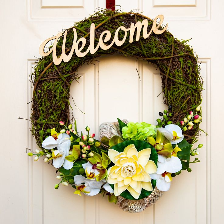 Decorative Front Door Hanging Welcome Wreath Spring Summer Festival Natual Look Decorative Front Door Hanging Welcome Wreath Spring Summer Festival Natual Look