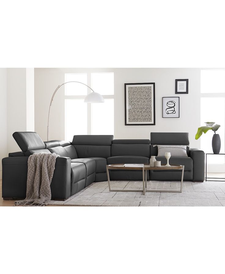 Furniture Nevio Leather & Fabric Power Reclining Sectional Sofa with