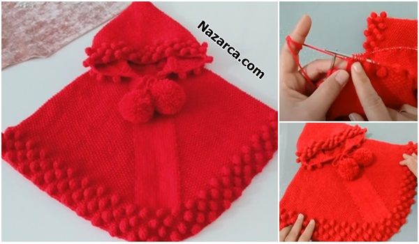 Kiz Panco Modeli Sapkali Kirmizi Ponponlu Ve Cok Tatli Nazarca Com Krose Sapka Baby Knitting Patterns Orgu