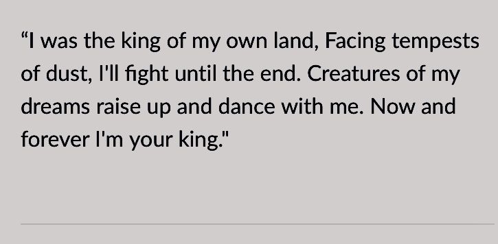 Now And Forever I M Your King Lyrics Im The King Of My Own Land - conquesttrend