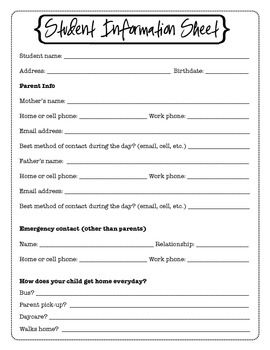 printable student information sheet parent emergency contact