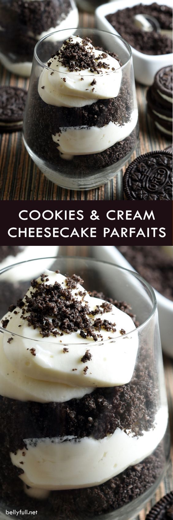 These Cookies and Cream Cheesecake Parfaits are rich, creamy, quick, no-bake, an...