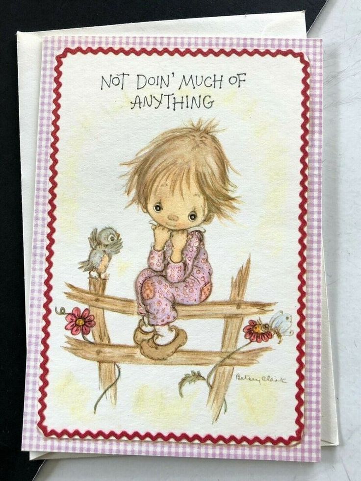 Vintage Hallmark Betsey Clark Thinking of You Card Girl Sitting on Vintage Hallmark Betsey Clark Thinking of You Card Girl Sitting on