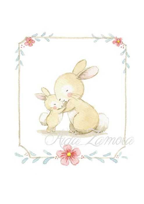 Photo d’enfants « lapin câlin » lame pour bébés, illustration pour enfants, famille de lapins, photo d’enfant, cuarela de lapin