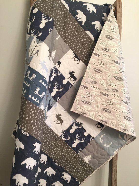 Baby Blanket Buck Quilt Antler Bedding Deer Stag Hunting Navy Boy Quilts Gift