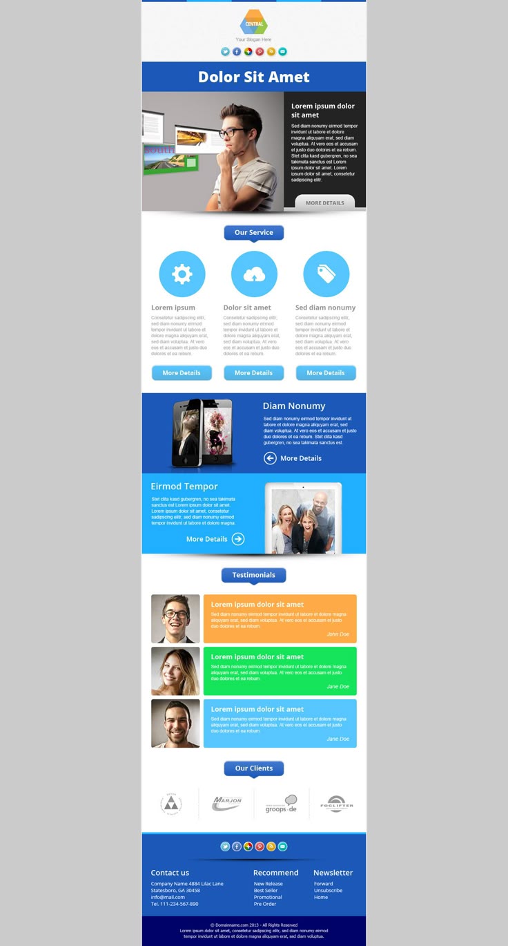 central responsive email newsletter template marketing sample of news letter