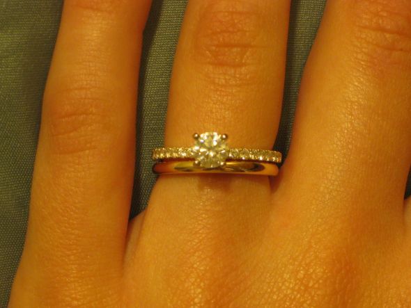  Halo engagement ring with plain wedding band for Wedding Day