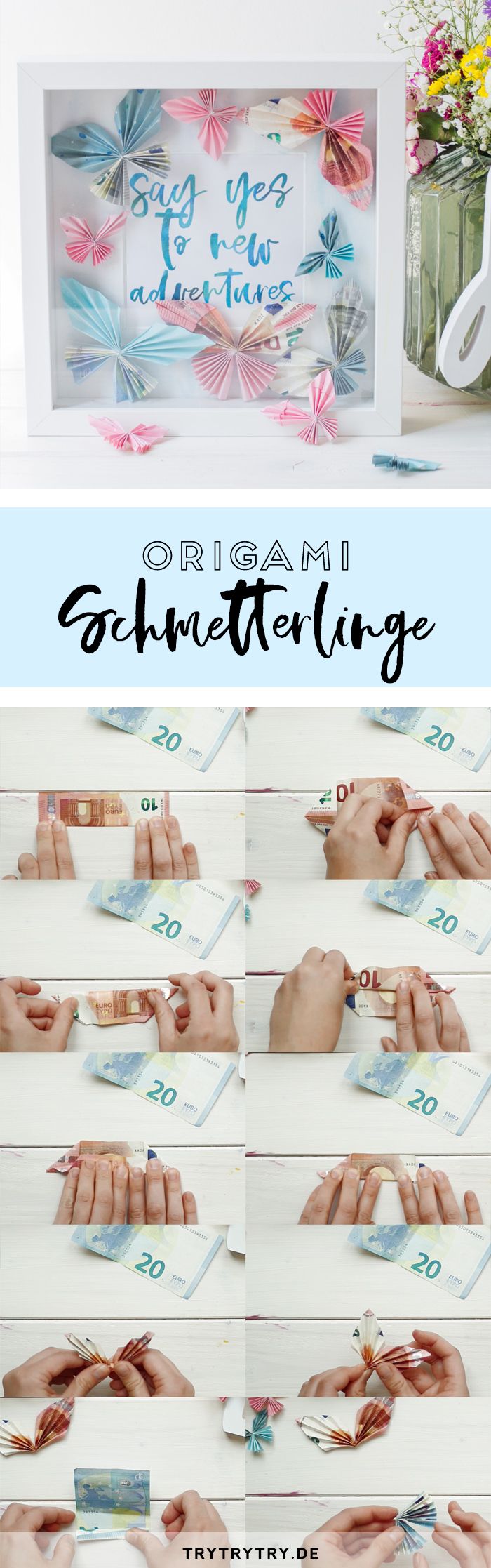 Origami Schmetterlinge als Geldgeschenk im Bilderrahmen