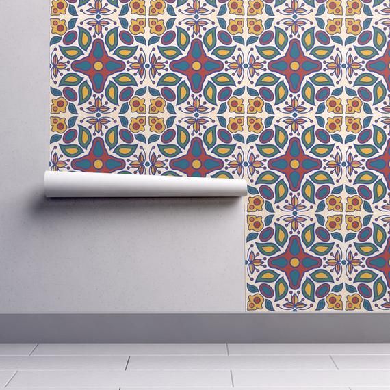 Mexican Indigo Mix Wallpaper Removable Vinyl Wallpaper Peel Etsy Vinyl Wallpaper Sophisticated Tile Removable Wallpaper