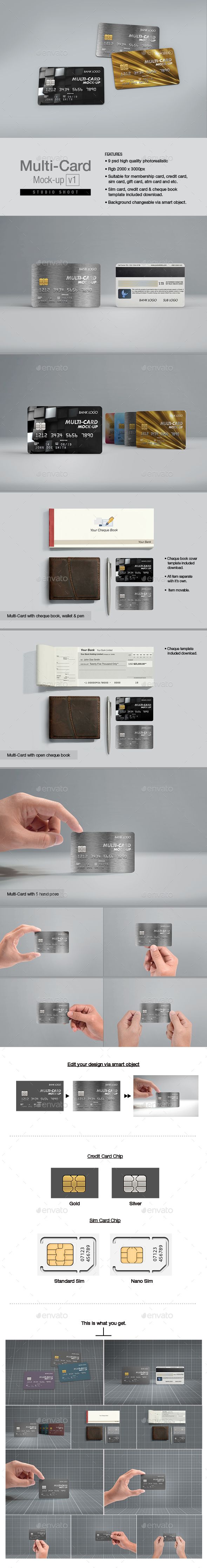 Multi-Card Mock-up v19 psd high quality render image. Rgb 2000x3000px. Suitable for membership card, credit card, gift card, atm c