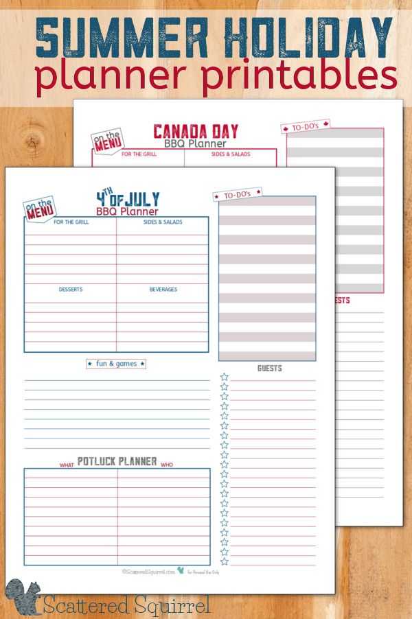 throw a patriotic bash with these summer holiday planner printables
