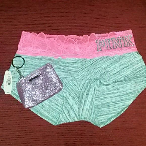 FPBVictoria's Secret PINK Panty & Keychain 2 FPBFRESH PICKED BUNDLE Panty: Size:Medium Condition: NEW w/ Tags Original Retail Price: $10.50 Notes: Super cute marl gray and neon pink lace boyshort panties from Victoria's Secret PINK! Have cute silver sparkle lettering spelling out "PINK". Keychain Coin Bag: Size: Small/Mini Condition: NEW w/ Tags Original Retail Price: $8 Notes: Cute light pink sparkle coin bag with keychain. Great for credit/debit cards, ID cards, cash & coins, anything small. PRICE FIRM! NO TRADES! HOLDS✔ Victoria's Secret Intimates & Sleepwear Panties