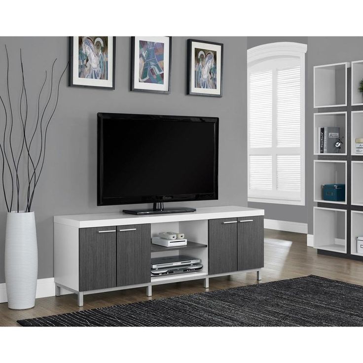 Monarch Specialties Hollow Core White and Grey Storage Entertainment Center, Whi...