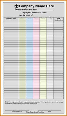 Excellent Employee Attendance Sheet Form For Company with Colorful Table and For Weekly Period - an image part of Perfect Example of Employee Attendance Sheet Template in Excel with Total Present and Absent