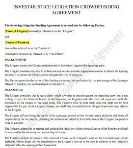 Invest4Justice's Multi-Party Litigation Funding Agreement (Litigation Crowdfunding Agreement) - https://www.invest4justice.com/example-of-litigation-crowdfunding-agreement-litigation-funding-agreement-between-multiple-parties/
