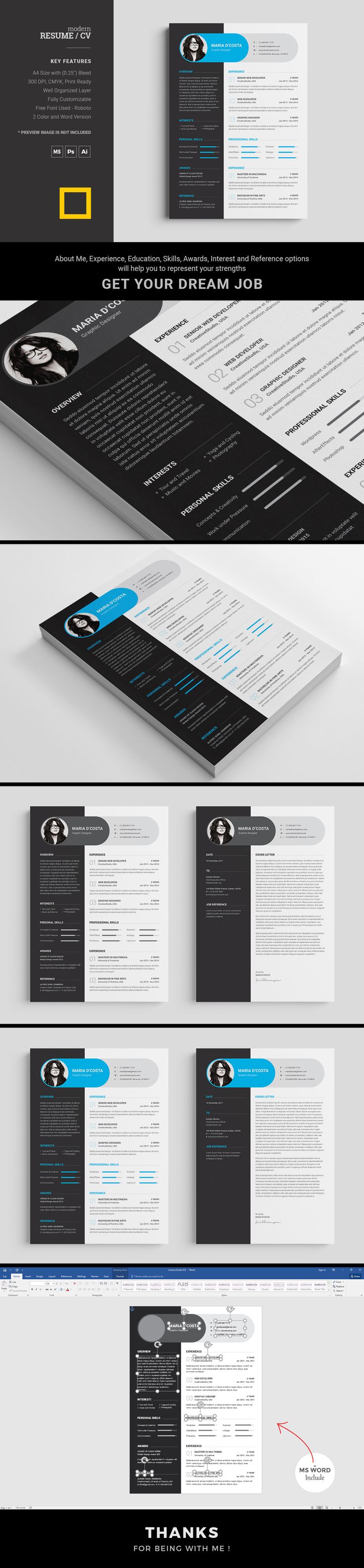 Resume / CV template with very much modern and clean look. This minimal resume will help you to express your all the strengths in a creative way. This simple resume template you can use in any personal or corporate purpose. This CV template will provide you Photoshop, Illustrator and Popular MS Word versions for your easy customization.
