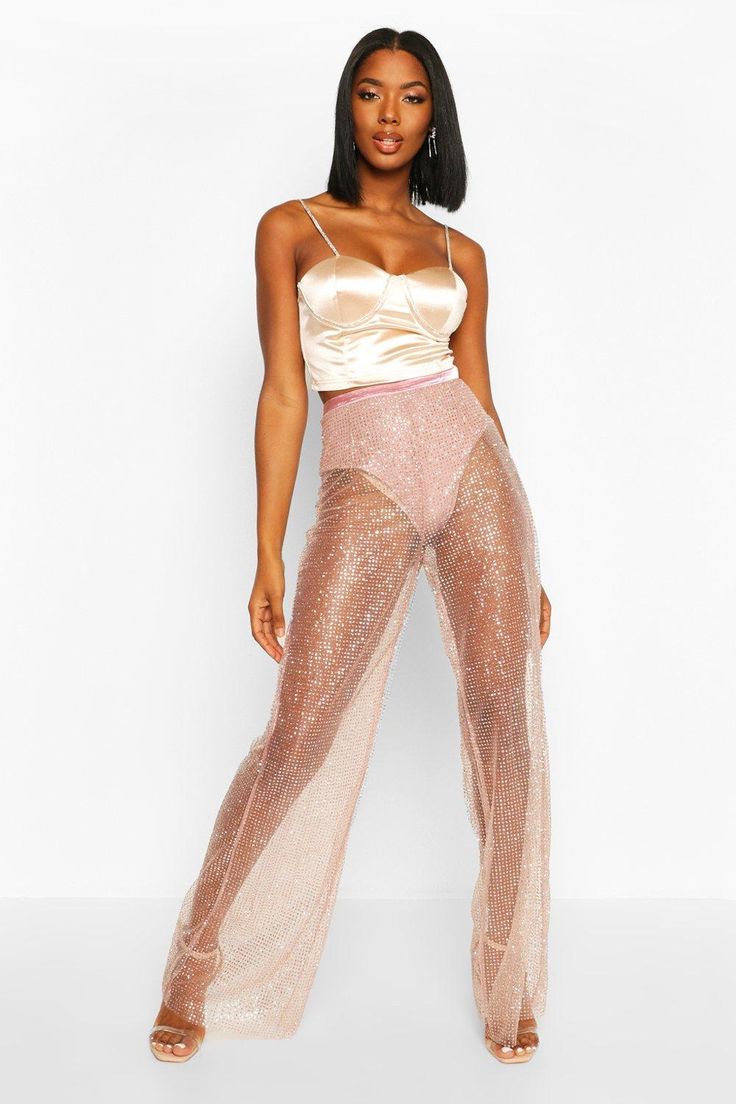 Glitter Mesh Pants  Fashion, Boohoo, Printed palazzo pants