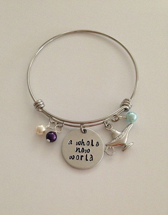 Disney Inspired Aladdin Bangle Bracelet A Whole New World Jasmine Disney Inspired Aladdin Bangle Bracelet A Whole New World Jasmine Genie Hand Stamped Jewelry Charm In 2018
