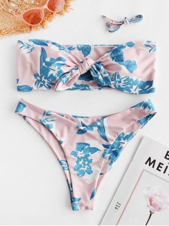 ZAFUL Bikini-Set mit floraler Krawatte Sakura Pink M