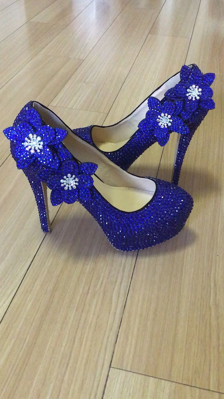 Ultra High Heel Platform Rhinestone Flowers Prom Shoes Royal Blue ... Prom Platform High Heels