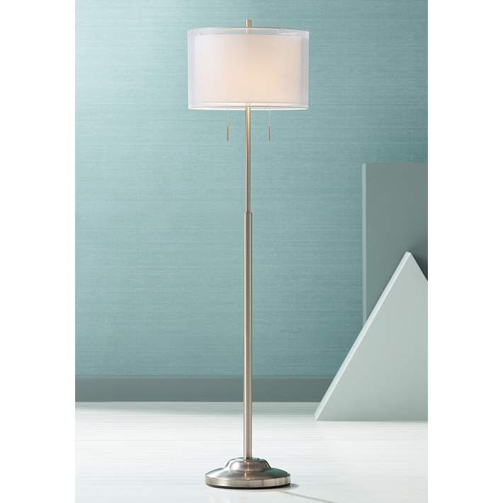 Roxie Brushed Nickel Floor Lamp With Double Drum Shade 7j459 Lamps Plus Stylish Roxie Brushed Nickel Floor Lamp With, Lamps Plus Floor Lamps