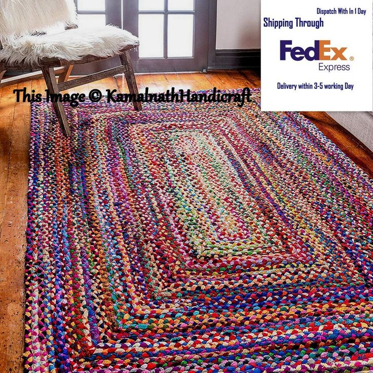 Hand Braided Bohemian Colorful Cotton Chindi Area Rug multi colors Home Decor Ru...