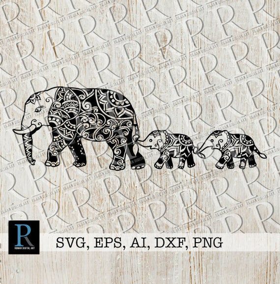 Download Mandala Mom and baby Elephants SVG File, Zentangle ...