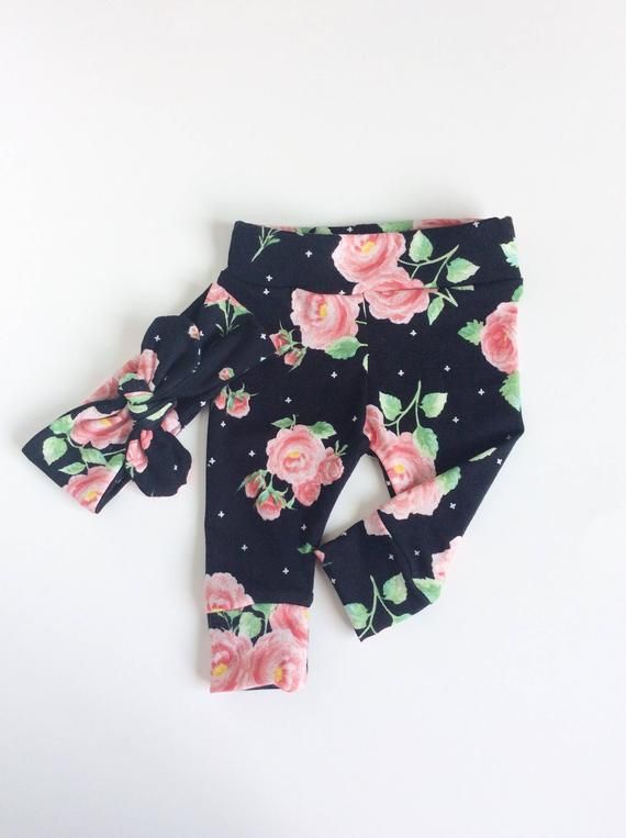 Floral baby leggings and headband set newborn leggings newborn take home baby pants baby girl leggings cotton baby leggings baby