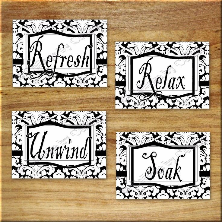 Details about Black White Wall Art Picture Prints Decor DAMASK Bathroom Soak Relax Unwind +