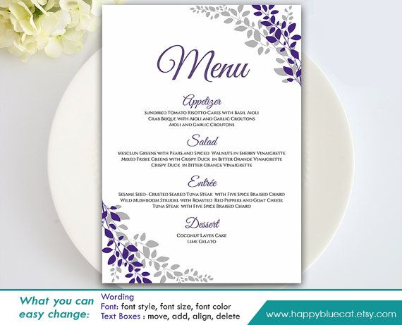 Diy Printable Wedding Menu Template Instant Download | Etsy | Wedding