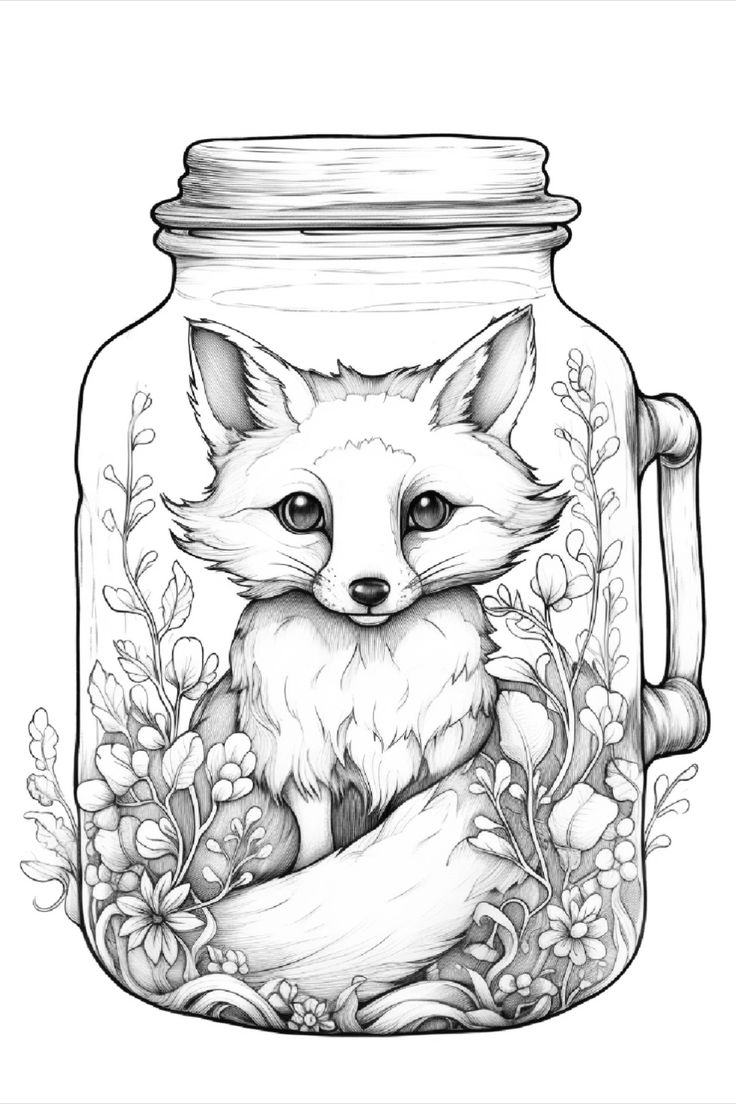 Captivating Curiosity: Fox in a Jar Coloring Pages for Adults Coloring