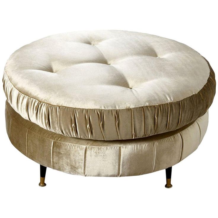 Oversized Round Mid Century Modern Pouf Ottoman In Champagne Velvet Ottoman Modern Pouf, Oversized Round Ottoman Cover