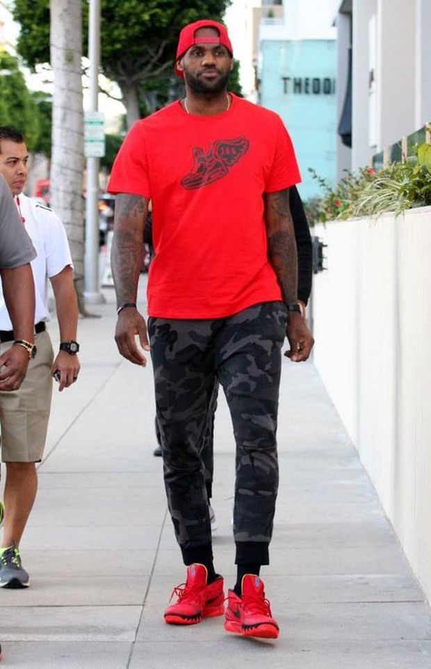 LeBron James wearing his buddy\u0027s first signature shoe, the Nike Kyrie 1 \u0027Deceptive Red