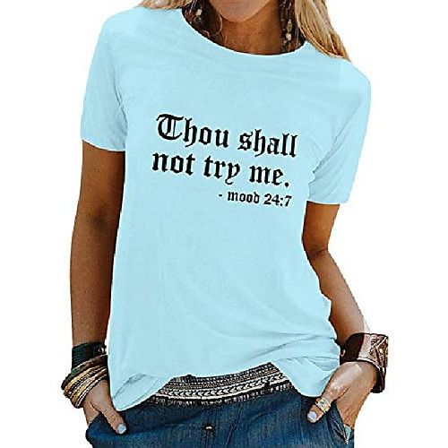 Tees Shirts Thou Shall Not Try Me Print Womens Plus Szie Pullovers Basic Tops S-4XL Crew Neck Blouses