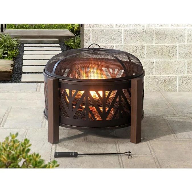 Garden Treasures 31 In W Black With Golden Brush Steel Wood Burning Fire Pit The Pits De Fires Wood Burning Fire Pit, Garden Treasures Living Fire Pit Replacement Parts