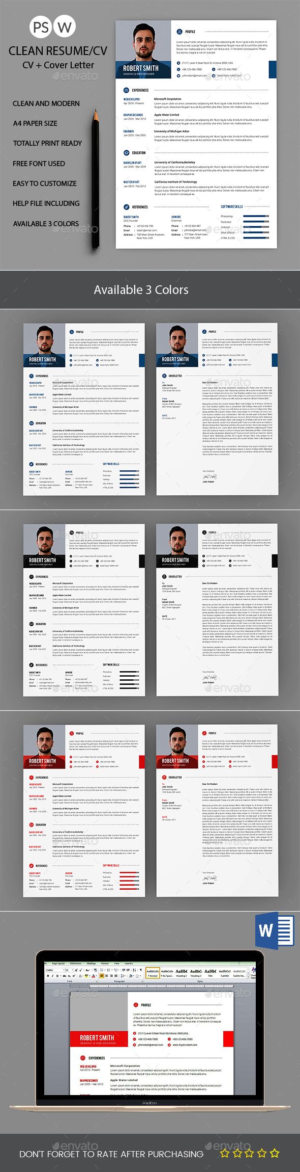 Clean Resume & Cover Letter #psd template #clean resume • Download here → https://graphicriver.net/item/clean-resume-cover-letter/20876145?ref=pxcr