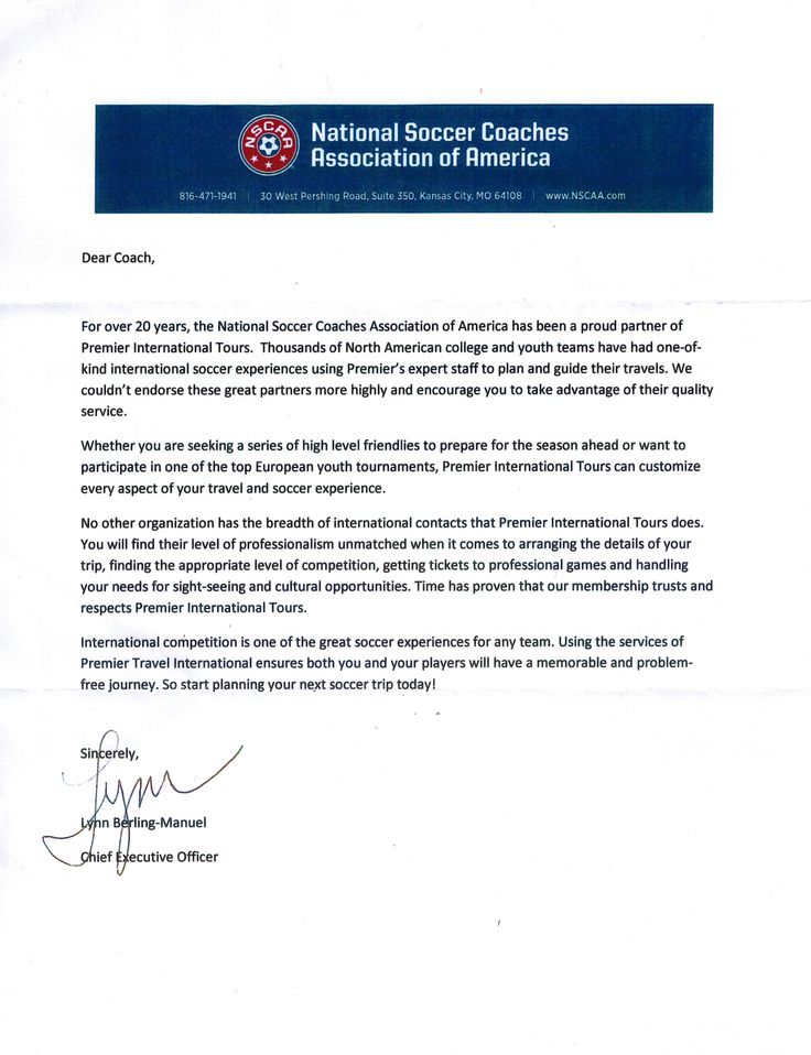 letter of recommendation for soccer coach