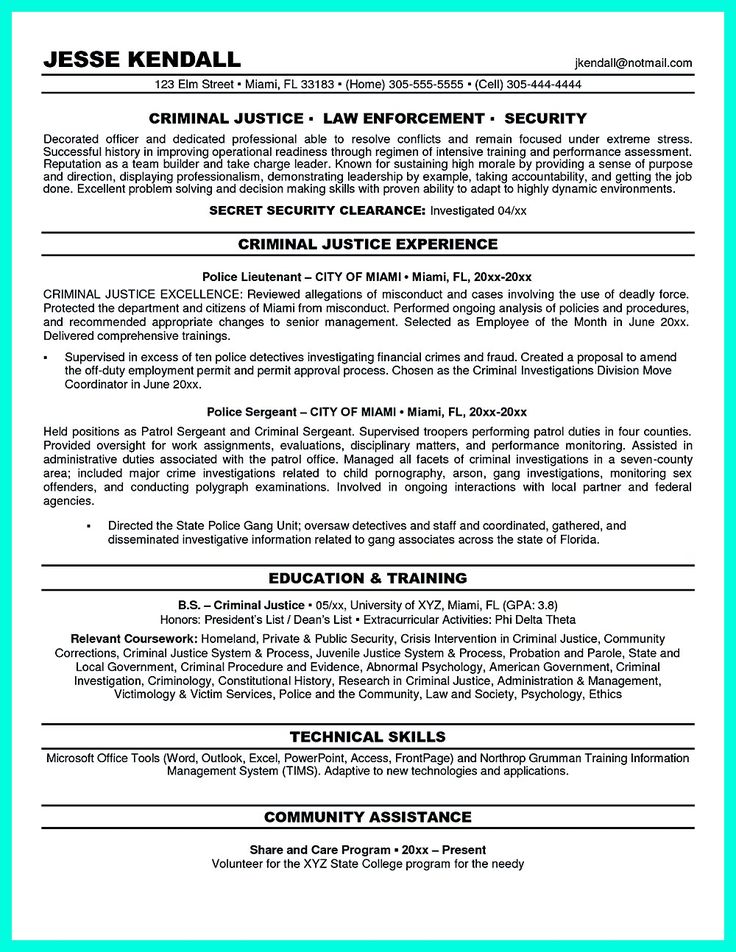 Criminal justice resume uses Summary section of the qualifications to highlight your experience from the previous work or from training if you are a r... criminal justice resume skills and criminal justice resume template Check more at http://www.resume88.com/best-criminal-justice-resume-collection-professionals/