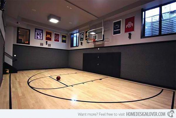 15 Ideas For Indoor Home Basketball Courts Home Design Lover In 2020 Home Basketball Court Home Gym Design Indoor Basketball Court