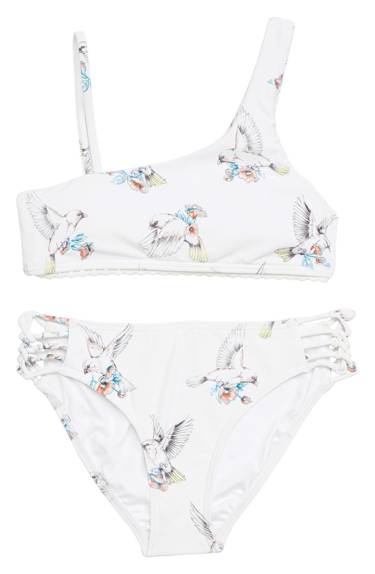 Splendid Girls Bandeau Bra with Straps and Cutout Bikini Bottom Swimsuit Set