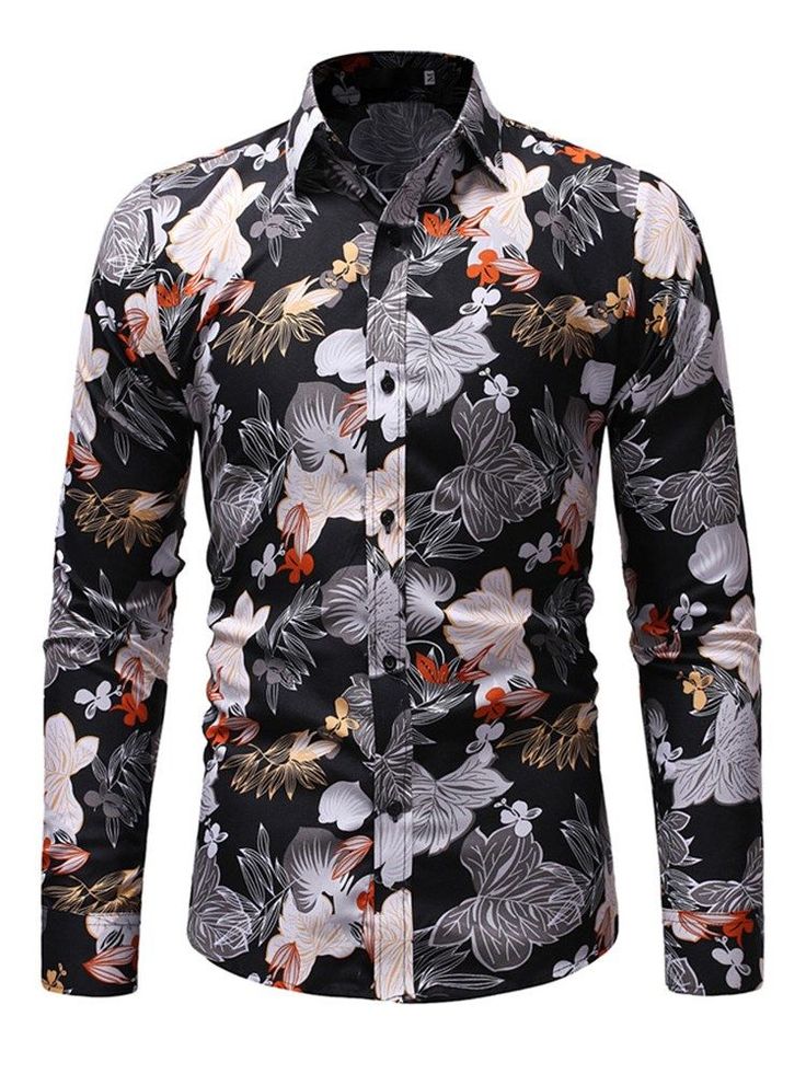 Mens Shirt Long Sleeve Slim Fit Flower Shirt Cotton Holiday Casual Shirts Party Floral Shirt New Mens Shirt Long Sleeve Slim Fit Flower Shirt Cotton Holiday Casual Shirts Party Floral Shirt New
