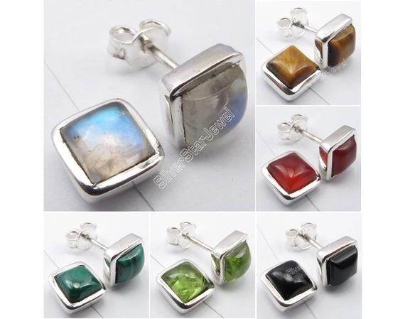 Rainbow Moonstone 925 Silver Gemstone Earrings Birthstone Jewelry
