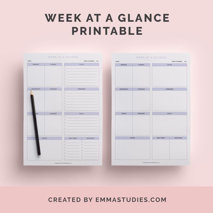 printable week at a glance