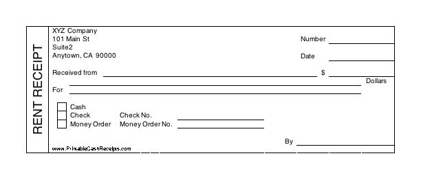 These professional rent receipts print out three per page and are formatted horizontally like traditional receipt pads. Includes area to note method of payment (cash, check, or money order). Free to download and print