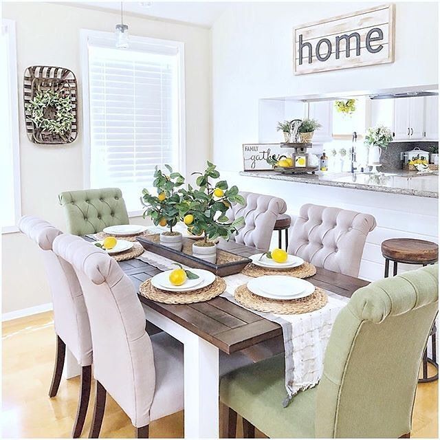 Love This Gorgeous Dining Room Set With Colorful Lemons And A Fresh As Summer Lemon Tree Centerpie Dining Room Inspiration Dining Room Design Dining Room Decor