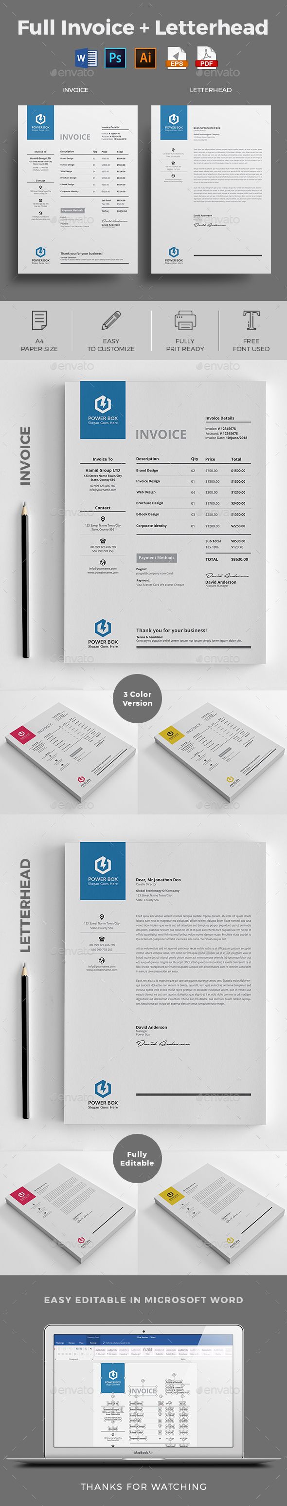 Invoice with Letterhead by jpixel55 INVOICE : This Clean Invoice will help you in your business to save time, organize you product data and customers info and easily